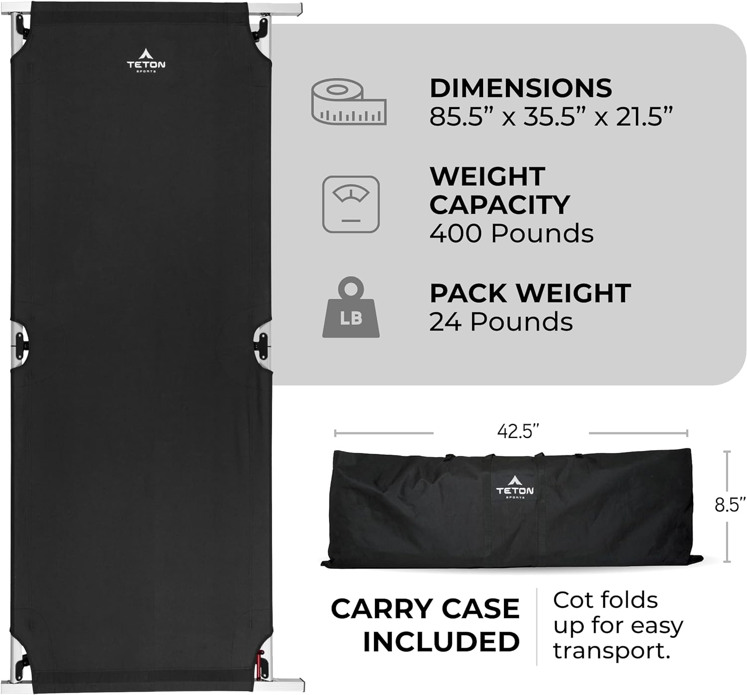 Catre Plegable "Universal XL" TETON (2m x 70cm)