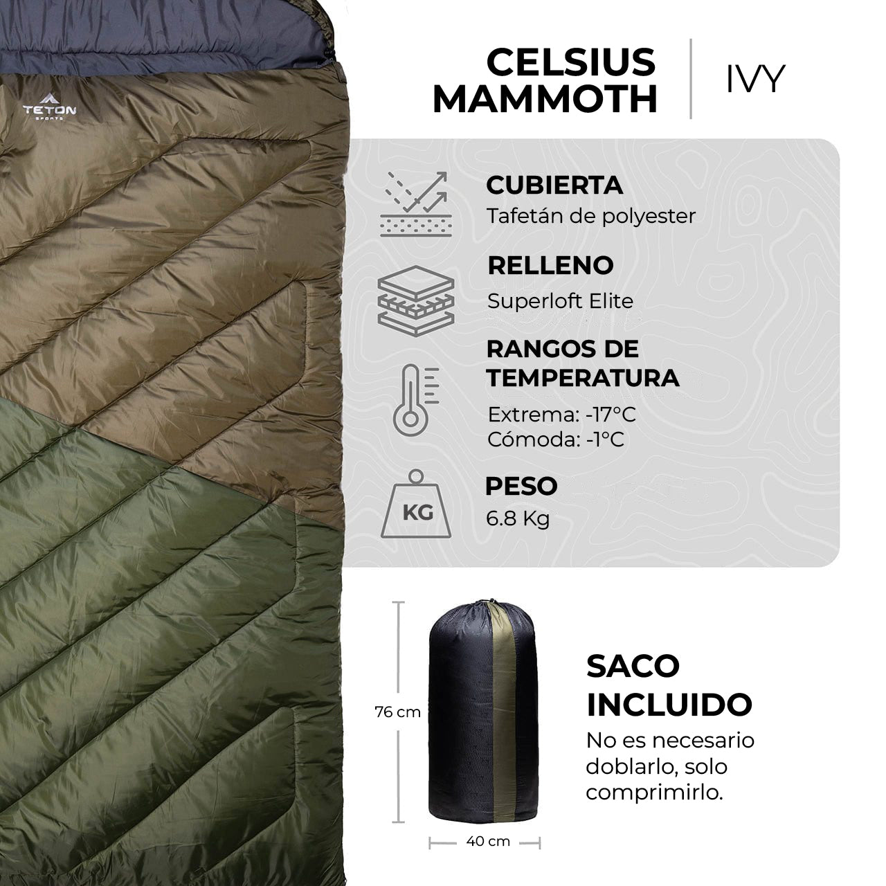 Sleeping Para 2 Personas "Celsius Mammoth" 0°F (-18°C) TETON